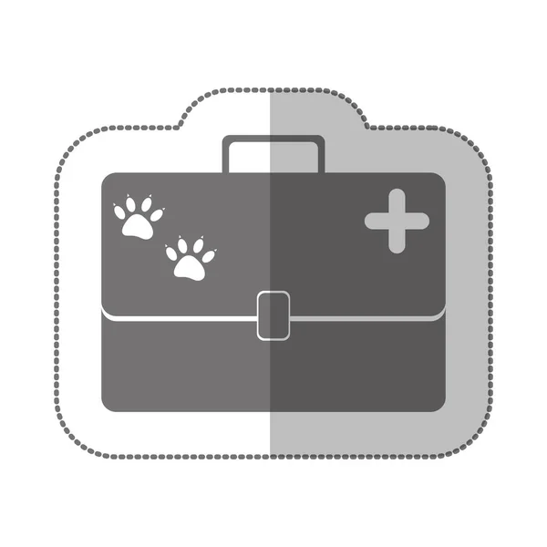 Sagoma in scala di grigi con adesivo ombra centrale con valigia di pronto soccorso veterinario — Vettoriale Stock
