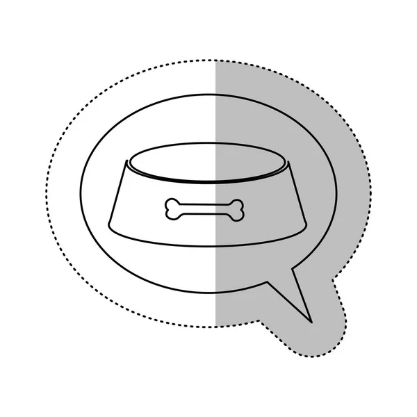 Contorno monocromatico con adesivo ombra centrale e sfera di dialogo con pet bowl — Vettoriale Stock