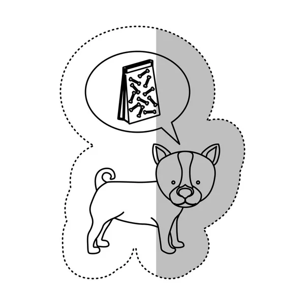 Etiqueta engomada monocromo contorno medio sombra con husky perro thinkin bolsa de mascotas caca — Vector de stock