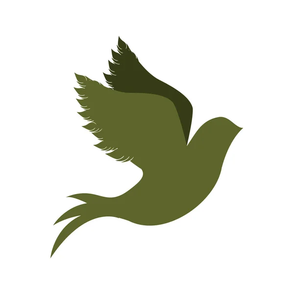Grüne Silhouette der Taube beginnt zu fliegen — Stockvektor