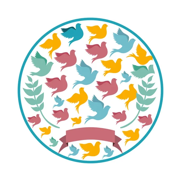 Patrón circular con palomas de colores — Archivo Imágenes Vectoriales
