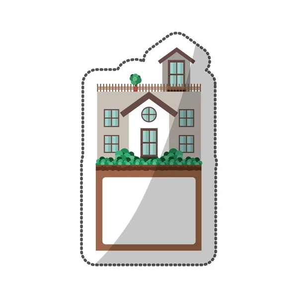 Sticker of house with terrace and label — Stock Vector