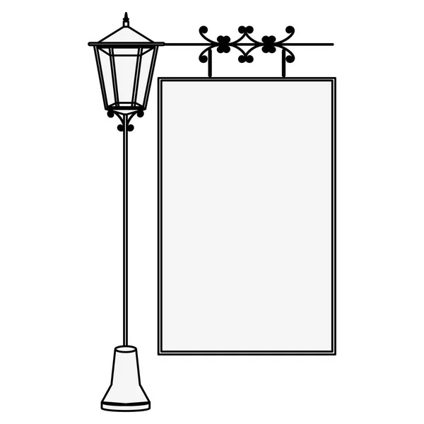 Poste de lámpara de silueta con cartel — Vector de stock