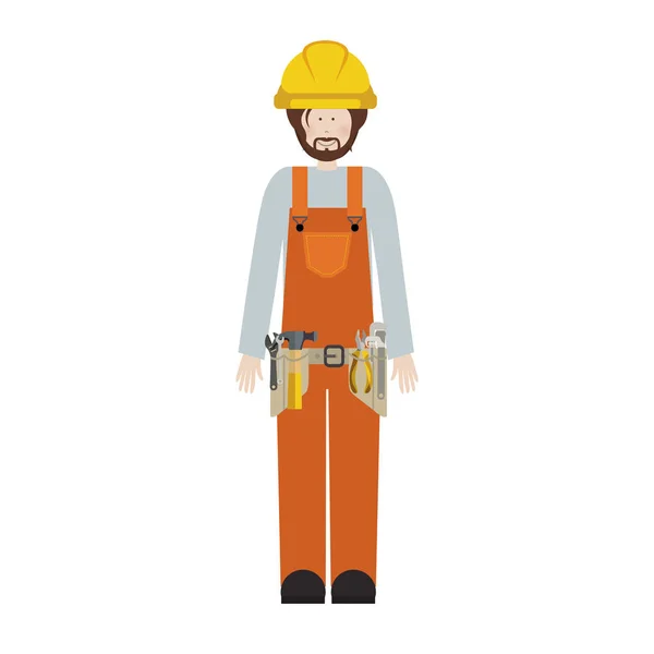 Trabalhador masculino com kit de ferramentas e barba — Vetor de Stock