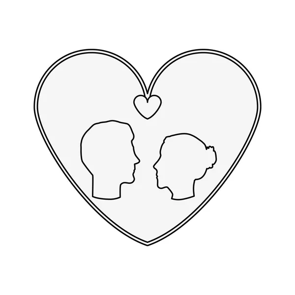 Silhouette profile face engagement inside of heart shape — Stock Vector