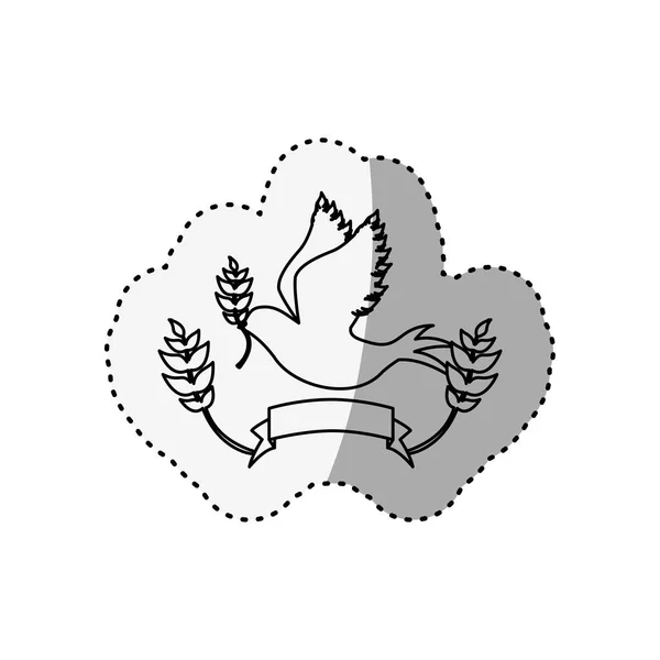 Autocollant silhouette pigeon avec branche d'olivier et étiquette — Image vectorielle