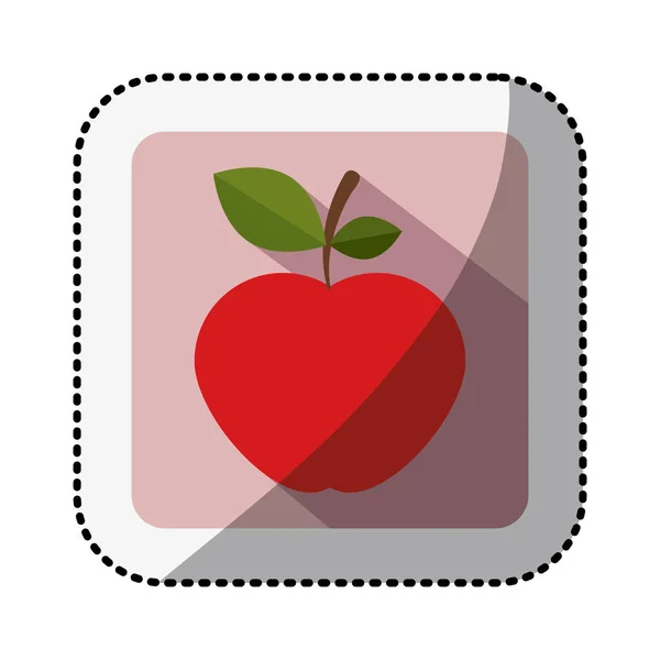 Couleur carré avec l'ombre du milieu autocollant avec des fruits de pomme — Image vectorielle