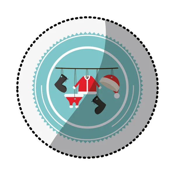 Lingkaran warna dengan stiker bayangan tengah dengan pakaian santa tergantung - Stok Vektor