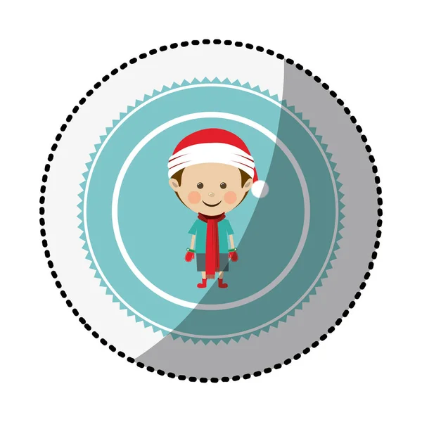 Barevný kruh uprostřed stínu nálepka s chlapcem s vánoční oblečení — Stockový vektor