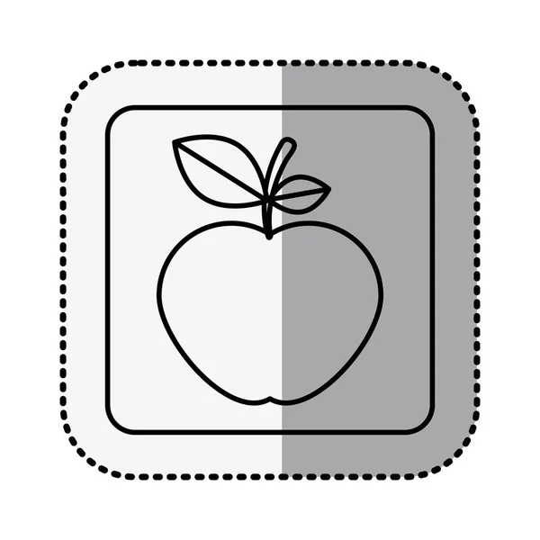 Tek renkli kare elma meyve ile orta gölge etiket ile kontur — Stok Vektör