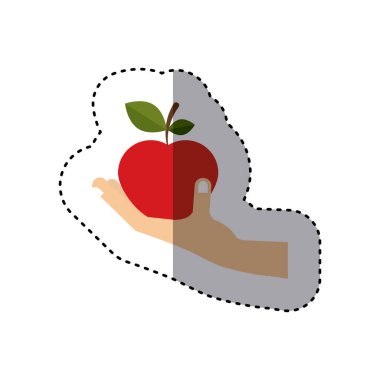 elma meyve tutan el renkli etiket