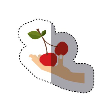 kiraz meyve tutan el renkli etiket