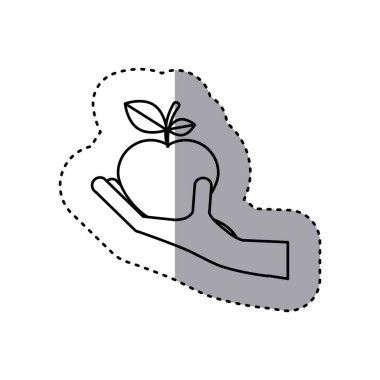 elma meyve tutan el etiket kontur