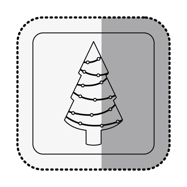 Monochromes Quadrat mit mittlerem Schatten Aufkleber mit Weihnachtsbaum — Stockvektor