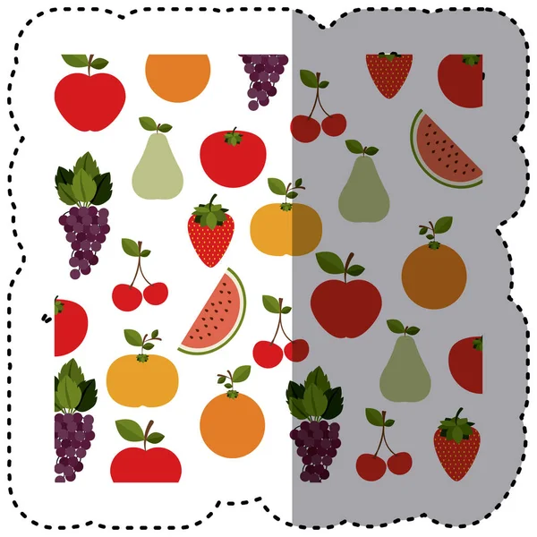 Background sticker with fruits in irregular shape — Stock Vector