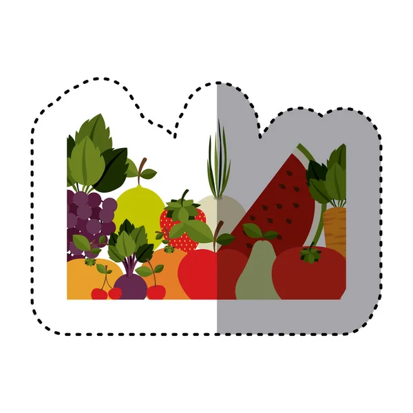 Aufkleber mit bunten Obst- und Gemüsesorten — Stockvektor