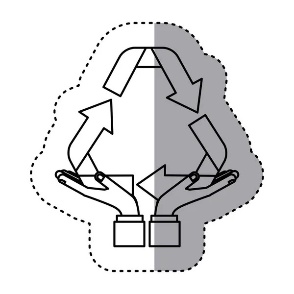 Sticker contour van handen met een recycling symbool — Stockvector