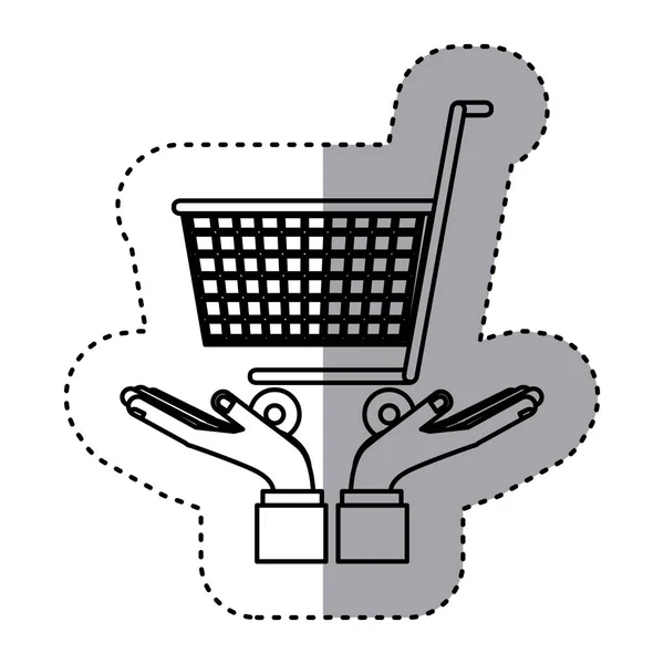 Sticker contour of hands holding a shopping cart — Stock Vector