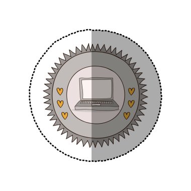 kalpleri ve dizüstü bilgisayar ile güneş şeklinde renkli etiket