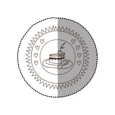 tek renkli dairesel çerçeve kiraz ile pasta bölümü ile orta gölge etiket ile