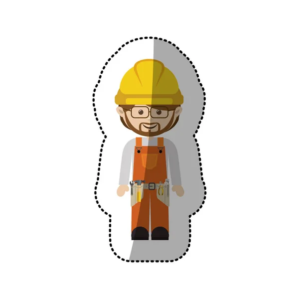 Pegatina avatar trabajador con kit de herramientas y gafas — Vector de stock