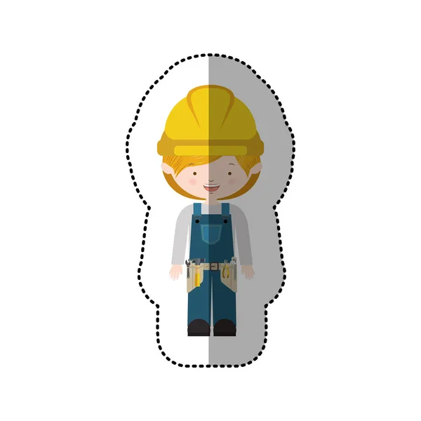 Etiqueta avatar trabajador con kit de herramientas y cabello rubio — Archivo Imágenes Vectoriales