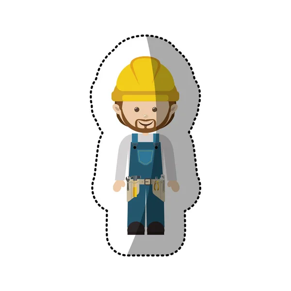 Наклейка аватар работник с набором инструментов и бородой — стоковый вектор