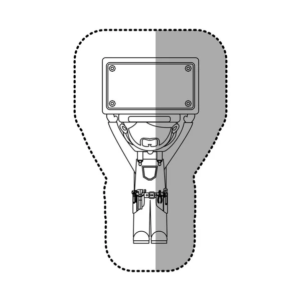 Sticker contour avatar werknemer met toolkit en plaque omhoog — Stockvector