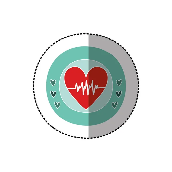 De circulaire frame kleur met middelste schaduw sticker met hart met tekenen van leven — Stockvector