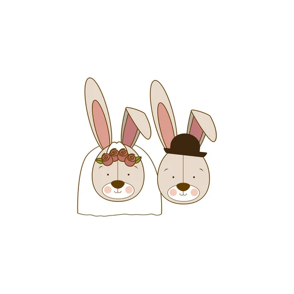 Barva silueta s tváří pár ženatý králíků — Stockový vektor