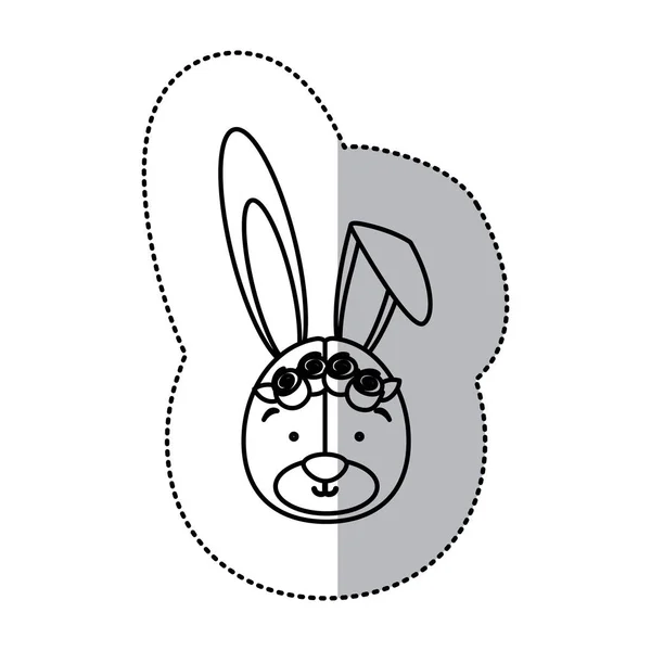 Aufkleber monochrome Kontur und Halbschatten mit Gesicht der Braut Kaninchen — Stockvektor