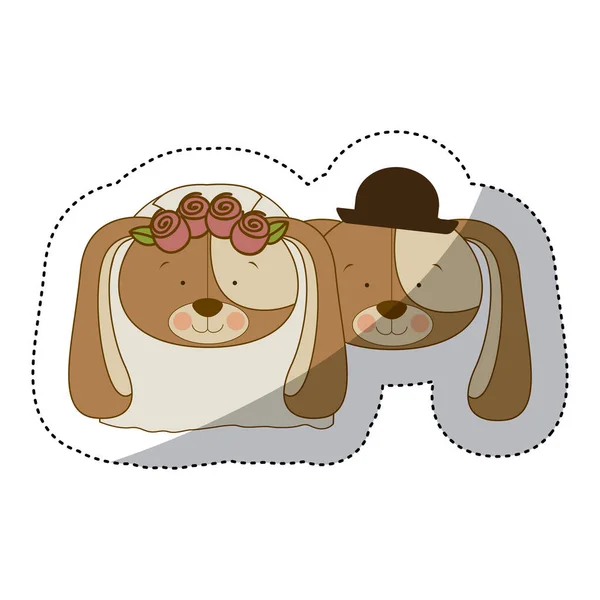 sticker colorful and half shadow with faces couple of married dogs