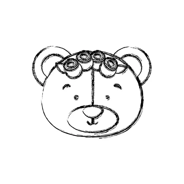 Монохромный контур размыт с лицом медведя невесты — стоковый вектор