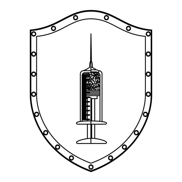 Symbole de seringue sur le bouclier — Image vectorielle