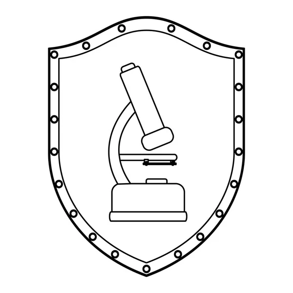 Simbol mikroskop pada perisai - Stok Vektor