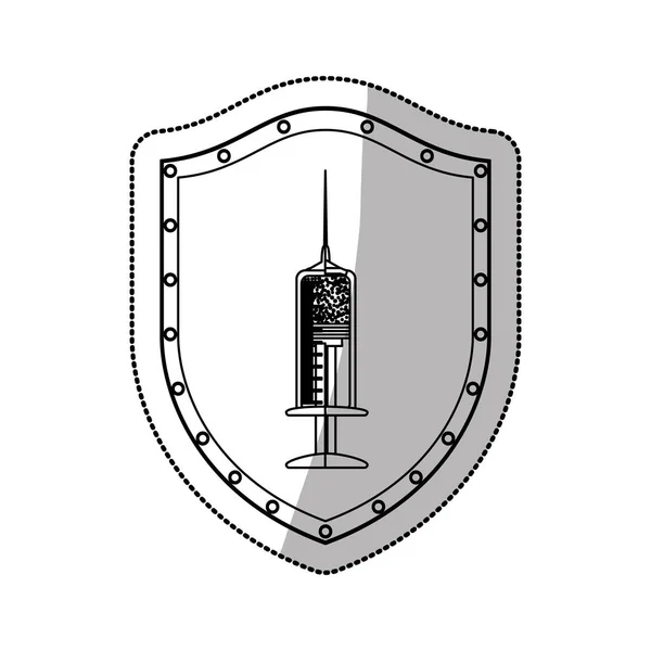 Syringe symbol on shield — Stock Vector