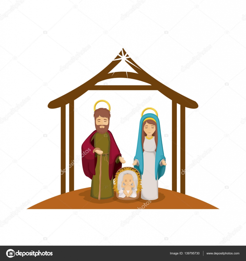 Immagine colorata con la Vergine Maria e San Giuseppe e Ges¹ nel presepe sotto immagine vettoriale mangiatoia — Vettoriali di grgroupstock