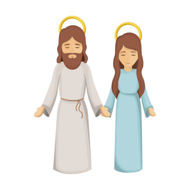 Meryem ve İsa el ele tutuşarak ile renkli görüntü