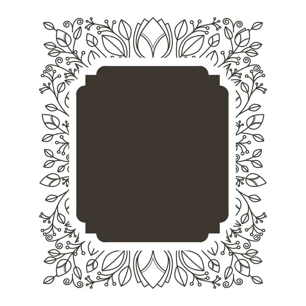 轮廓矩形边框纹章与装饰花卉 — 图库矢量图片