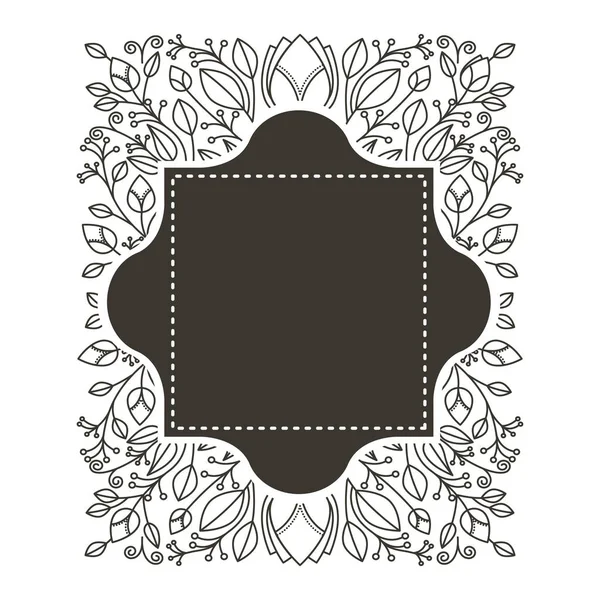 Silhouette border heraldic and decorative ornament floral with square dotted — Stock Vector