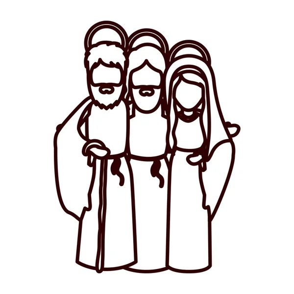 Einfarbige Kontur mit Jesus, der Jungfrau Maria und dem Heiligen Josep umarmt wird — Stockvektor
