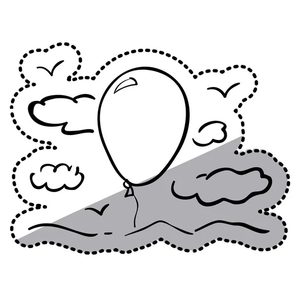 Klistermärke siluett moln med luftballong — Stock vektor
