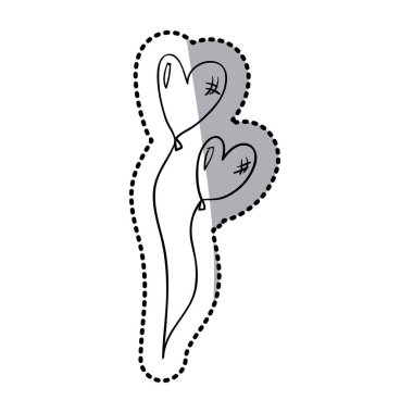 etiket siluet iki balon uçan kalp şeklinde