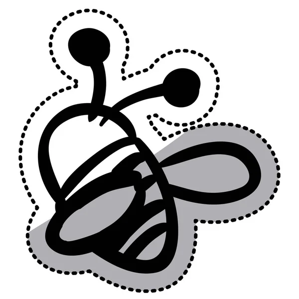 Pegatina silueta portait abeja voladora icono plano — Vector de stock