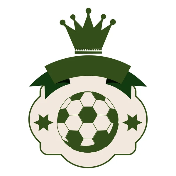 Monochroom heraldische met halve Voetbal bal en groen lint en kroon — Stockvector