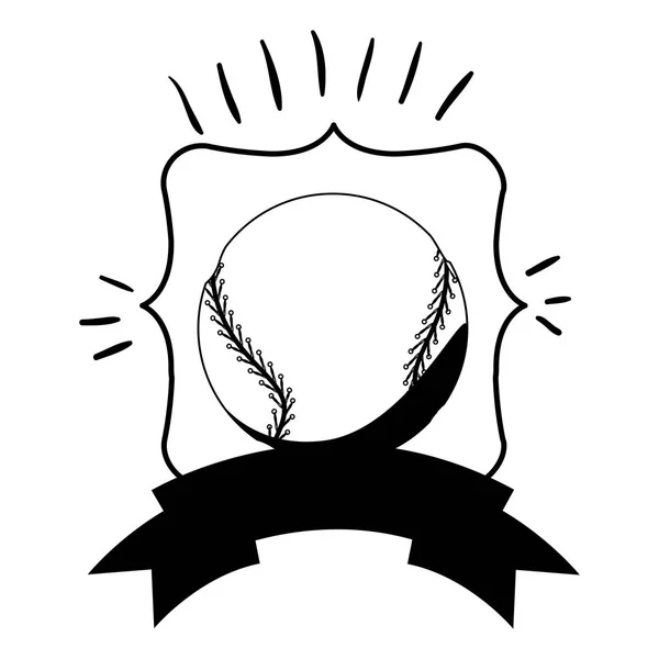 棒球球与丝带单色帧 — 图库矢量图片