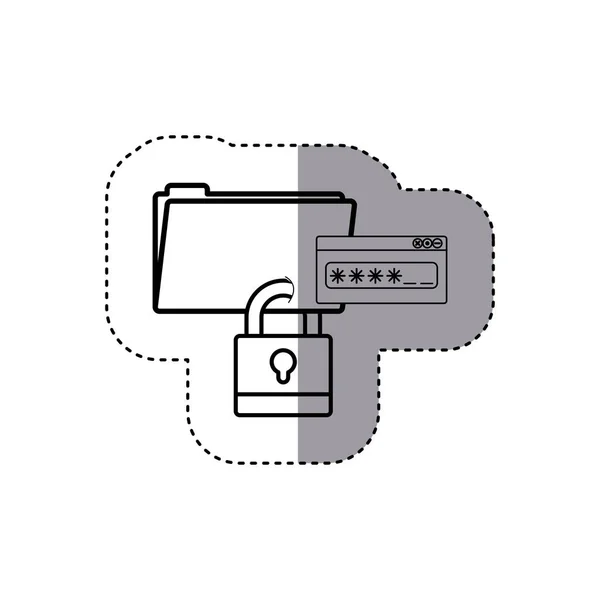 Etiqueta engomada silueta carpeta ingenio paclock cerrado y contraseña ventana de texto — Archivo Imágenes Vectoriales