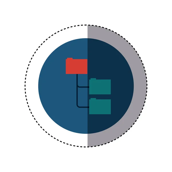 Autocollant coloré bordure circulaire avec des dossiers organisés en ligne — Image vectorielle