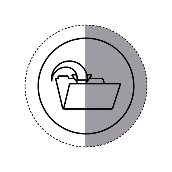 Contorno adesivo borda circular com pasta com seta para dentro — Vetor de Stock