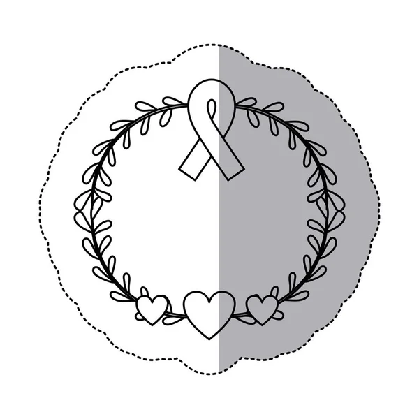 Oblouk nálepka listů s silueta symbolem pásu rakoviny prsu — Stockový vektor